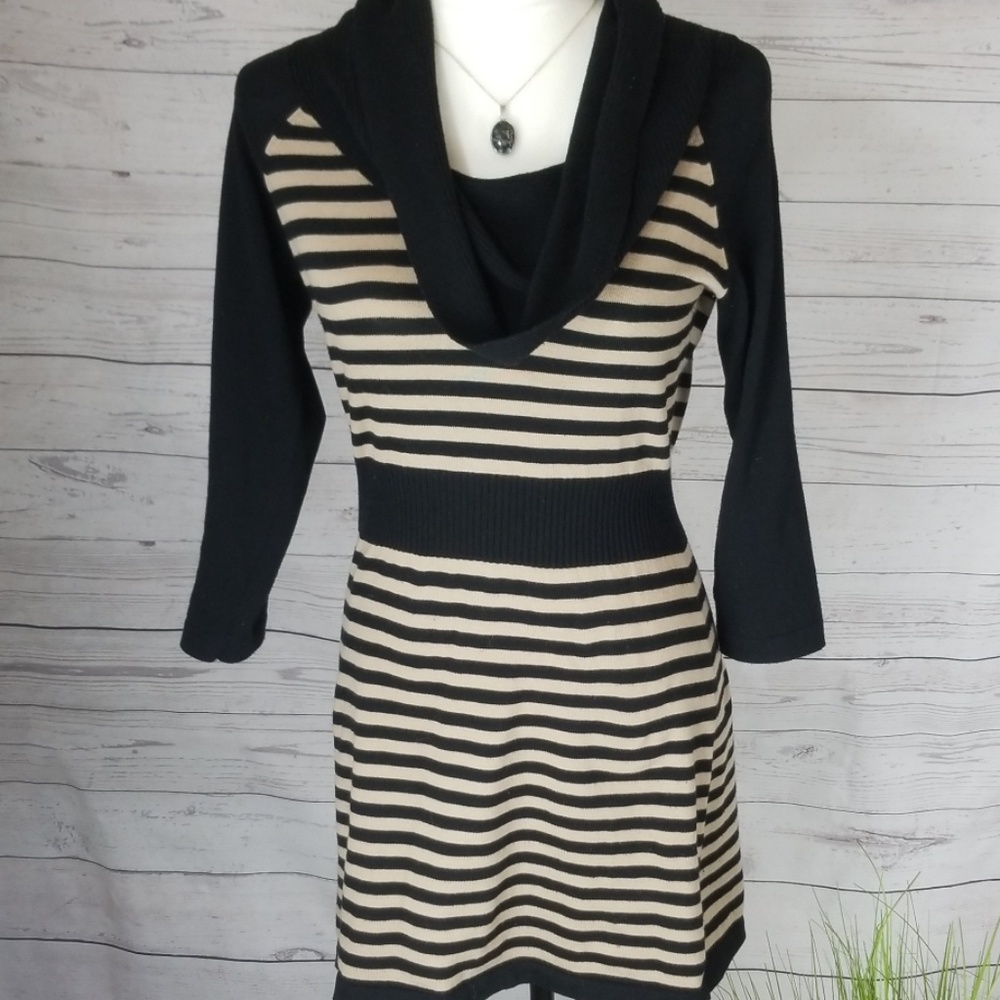 Metaphor black and tan striped dress